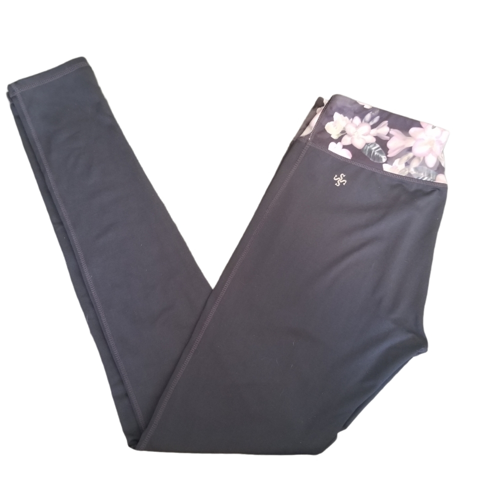 Sansara yoga grey leggings with floral waistband